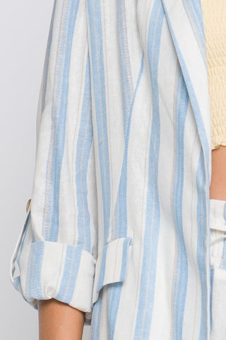 Love Tree Linen Woven Striped Blazer Trendsi