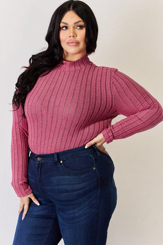 Basic Bae Full Size Ribbed Mock Neck Long Sleeve T-Shirt Trendsi