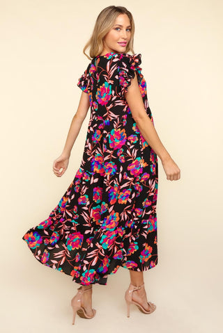 Haptics Ruffled Printed Round Neck Cap Sleeve Dress Trendsi