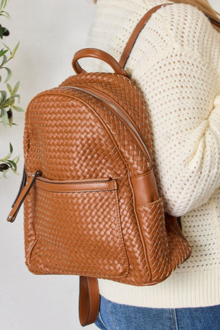 SHOMICO PU Leather Woven Backpack Trendsi