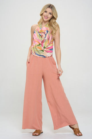 RENEE C Linen Wide Leg Pants with Pockets Trendsi