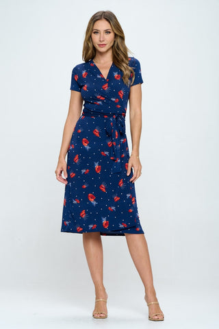 RENEE C Floral Tie Front Surplice Short Sleeve Dress Trendsi