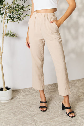 Shiny Pull-On Pants with Pockets Trendsi