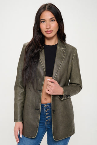 Coalition LA Single-Breasted Vegan Leather Blazer Trendsi