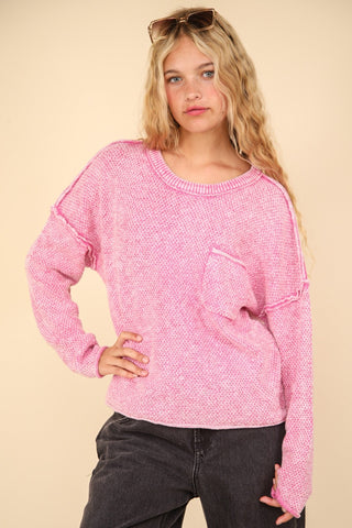 VERY J Mineral Washed Exposed Seam Sweater Trendsi