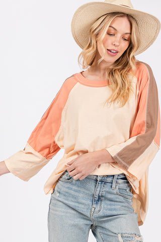 SAGE + FIG Color Block Curved Hem T-Shirt Trendsi