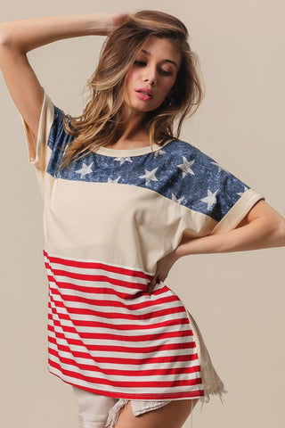 BiBi American Flag Theme Short Sleeve T-Shirt Trendsi