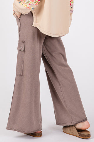 SAGE + FIG Knit Terry Mineral Wash Wide Leg Pants Trendsi