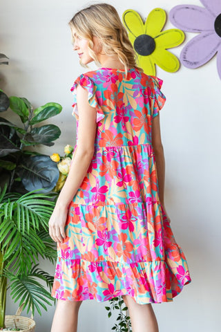 Heimish Full Size Floral Cap Sleeve Tiered Dress Trendsi