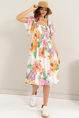 HYFVE Floral Flutter Sleeve Smocked Dress Trendsi