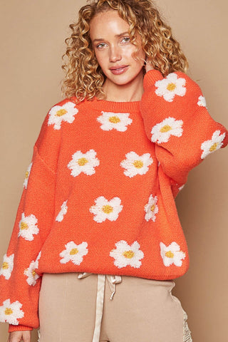 POL Daisy Pattern Drop Shoulder Sweater Trendsi