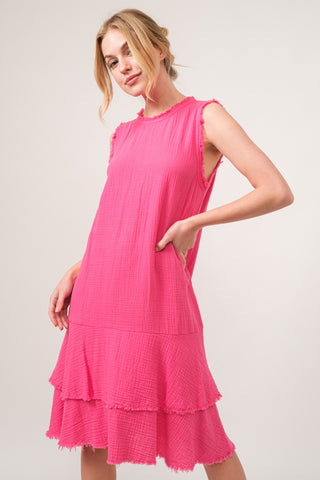 And The Why Washed Fringe Detail Tiered Dress Trendsi