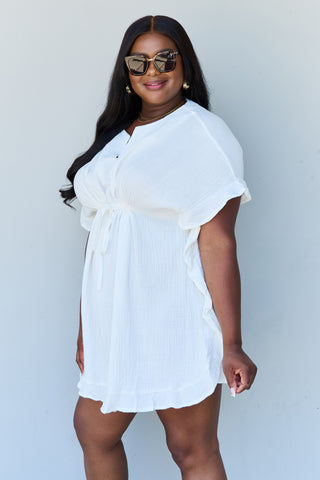 Ninexis Out Of Time Full Size Ruffle Hem Dress with Drawstring Waistband in White Trendsi