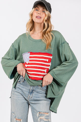 SAGE + FIG Full Size American Flag Patch Drop Shoulder T-Shirt Trendsi