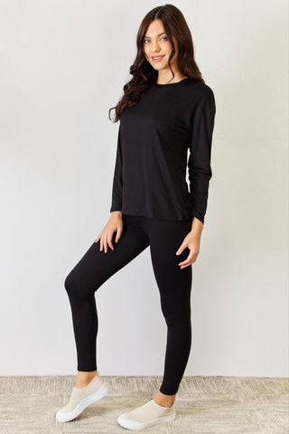 JULIA Round Neck Long Sleeve T-Shirt and Leggings Set Trendsi