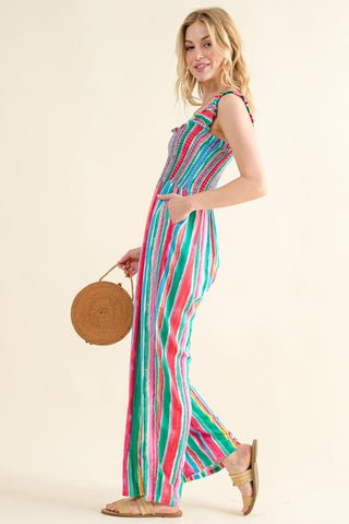 And The Why Full Size Striped Smocked Sleeveless Jumpsuit Trendsi