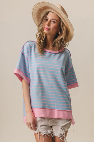 BiBi Exposed Seam Stripe Contrast T-Shirt Trendsi