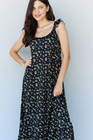 Doublju In The Garden Ruffle Floral Maxi Dress in  Black Yellow Floral Trendsi