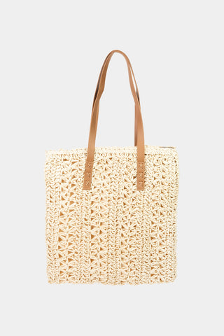 Fame Straw Braided Tote Bag Trendsi