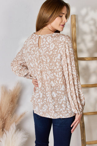 Hailey & Co Embroidered Printed Balloon Sleeve Blouse Trendsi