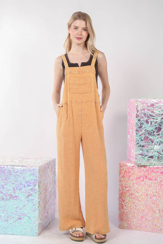 VERY J Texture Washed Wide Leg Overalls Trendsi