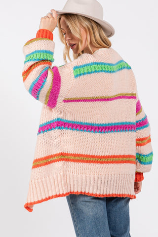 SAGE + FIG Rainbow Striped Open Front Knit Cardigan Trendsi