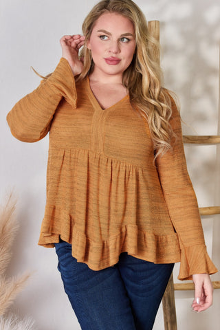 Hailey & Co Full Size V-Neck Flounce Sleeve Blouse Trendsi