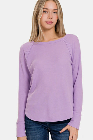 Zenana Waffle Long Sleeve T-Shirt Trendsi