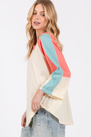 SAGE + FIG Color Block Curved Hem T-Shirt Trendsi