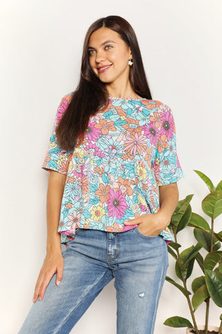 Double Take Floral Round Neck Babydoll Top Trendsi