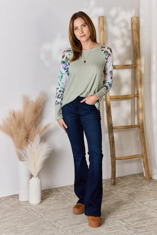 Hailey & Co Full Size Printed Round Neck Blouse Trendsi