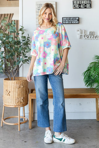 HOPELY Floral Waffle Oversized T-Shirt Trendsi