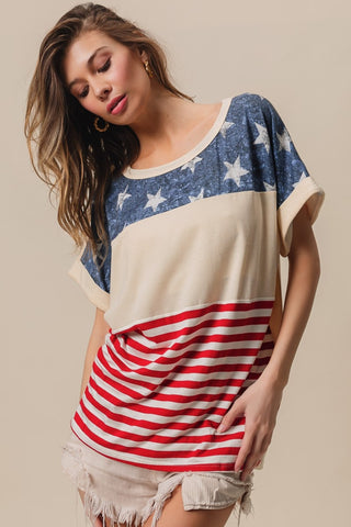 BiBi American Flag Theme Short Sleeve T-Shirt Trendsi