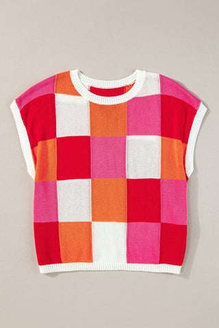 Color Block Round Neck Cap Sleeve Knit Top Trendsi