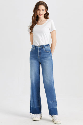 BAYEAS Full Size High Waist Cat's Whisker Wide Leg Jeans Trendsi