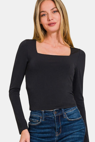 Zenana Square Neck Fitted Long Sleeve T-Shirt Trendsi