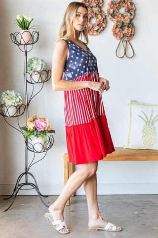 Heimish Full Size US Flag Theme Contrast Tank Dress Trendsi