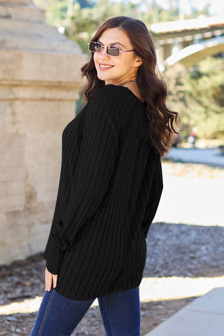 Basic Bae Full Size Ribbed Round Neck Long Sleeve Knit Top Trendsi