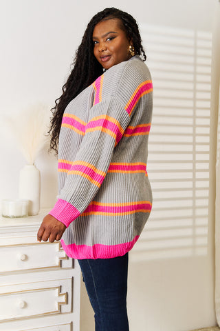 Woven Right Ribbed Long Sleeve Cardigan Trendsi