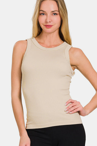 Zenana 2 Way Neckline Washed Ribbed Tank Trendsi