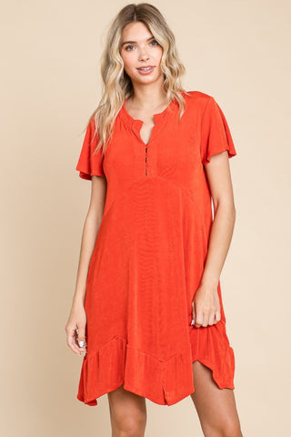 Culture Code Full Size Short Sleeve Ruffled Asymmetric Hem Dress Trendsi