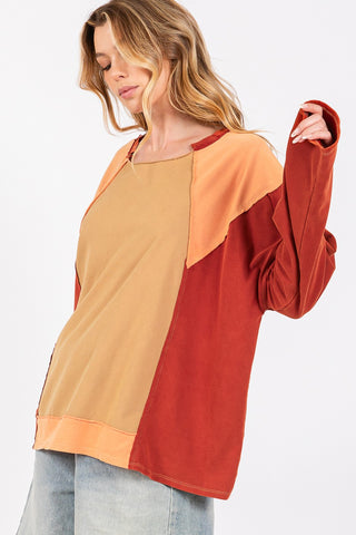 SAGE + FIG Mineral Wash Color Block Top Trendsi