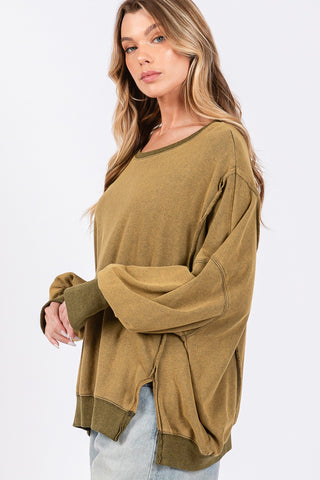 SAGE + FIG Mineral Wash Side Slit Oversized Sweatshirt Trendsi