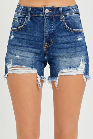 RISEN Full Size High Rise Distressed Denim Shorts Trendsi