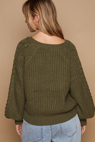 POL Cable Knit Cutout Long Sleeve Sweater Trendsi