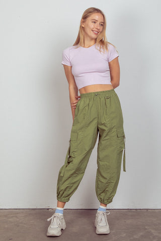 VERY J Elastic Waist Woven Cargo Pants Trendsi