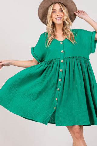 SAGE + FIG Full Size Button Up Short Sleeve Dress Trendsi