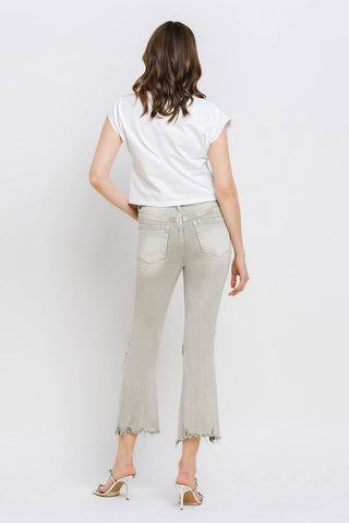 Lovervet Distressed Raw Hem Cropped Flare Jeans Trendsi