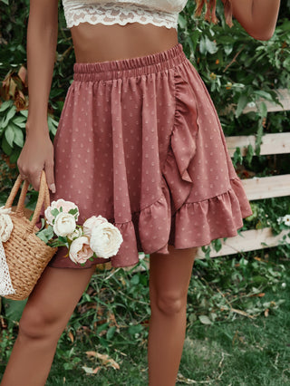 Honey Ruffle Hem Elastic Waist Mini Skirt Trendsi