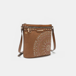 Nicole Lee USA Metallic Stitching Embroidery Inlaid Rhinestone Crossbody Bag Trendsi